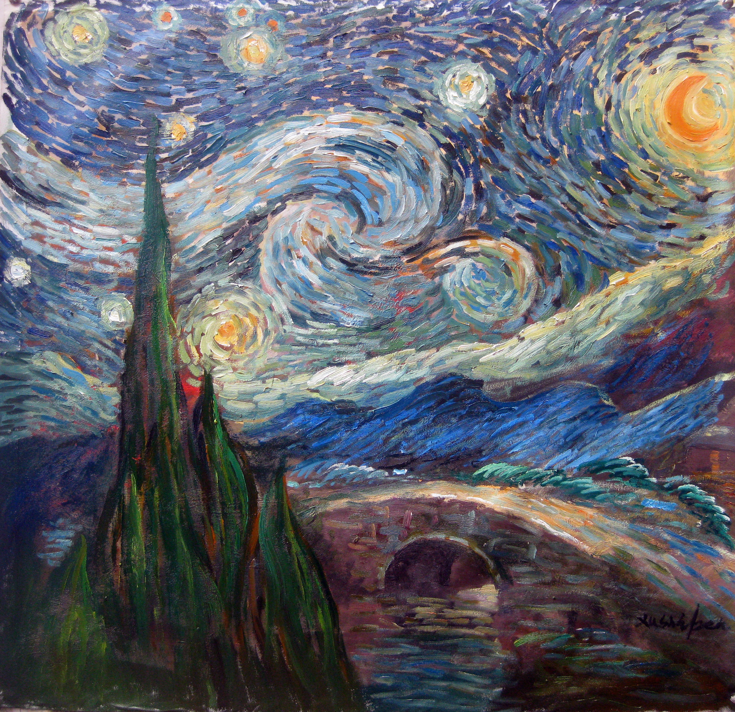 (临摹)凡高《星空》青年实力派书画家 布面油画