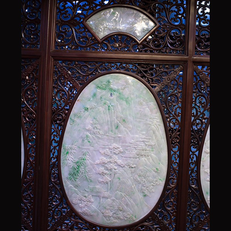 【源头好货-四会】缅甸a货翡翠冰糯种华夏五岳屏风摆件质量过大