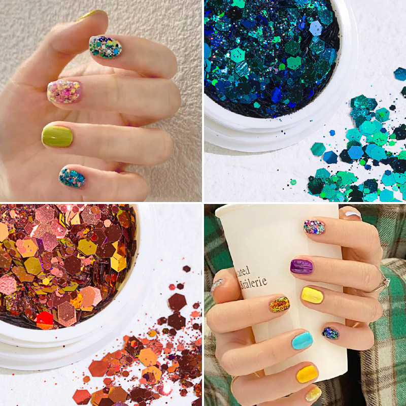 韩国ins美甲爆闪网红爆款蓝色变色龙彩色大亮片闪粉指甲装饰饰品