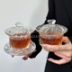 ins风玄冰玻璃杯高颜值岩石纹茶杯碟套装加厚公道杯带盖茶具家用