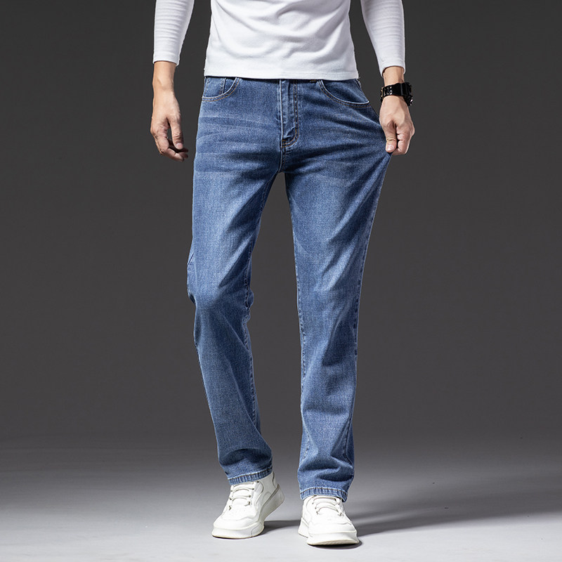 e烟灰色厚款牛仔裤男士宽松直筒青年弹力大码休闲长裤子l802,男装牛仔