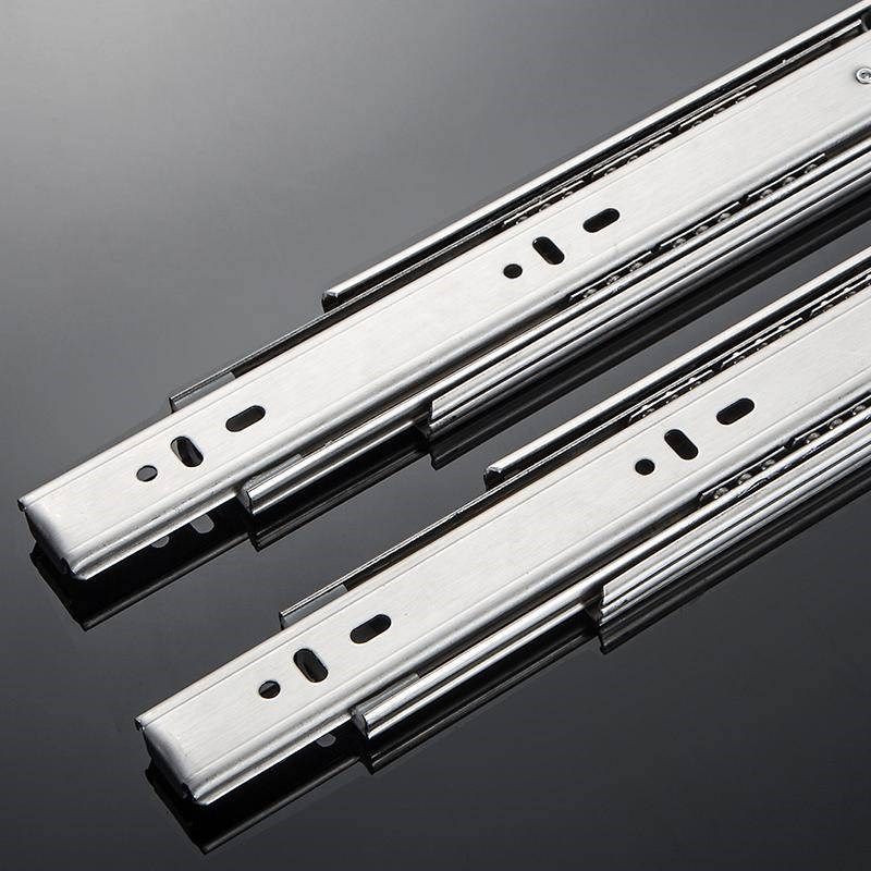 抽屈导轨_阻尼缓冲不锈钢滑轨 橱柜抽屉导轨 办公电脑桌滑道轨道三节