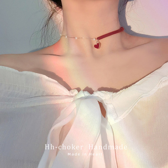 Heart Red Love Neck Chain Pearl Clavicle Chain Female Short Neck Jewelry Choker Necklace Neck Band Female Original Heart Red Love Neck Chain Pearl Clavicle Chain Female Short Neck Jewelry Choker Necklace Neck Band Female Original