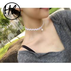 【choker】项链女锁骨链日韩颈带白色波浪珍珠项圈原宿饰品定制