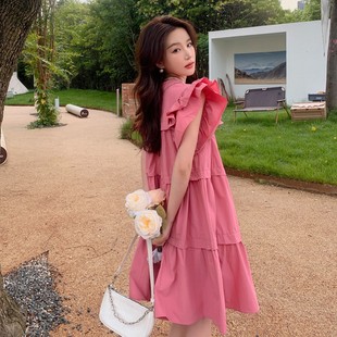 粉色连衣裙女夏季2024新款小个子法式甜美温柔风艺术感森系娃娃裙