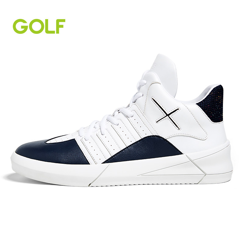 golf男鞋2019秋季新款高帮鞋男时尚撞色休闲板鞋男韩版潮流鞋子男