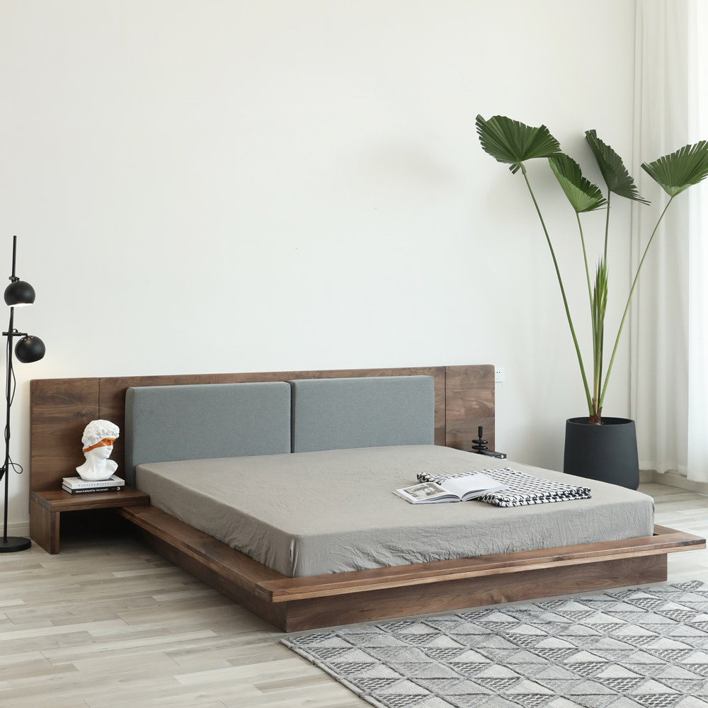 北欧简约双人床日式实木大床主卧橡木木质家具黑胡桃木实木床婚床