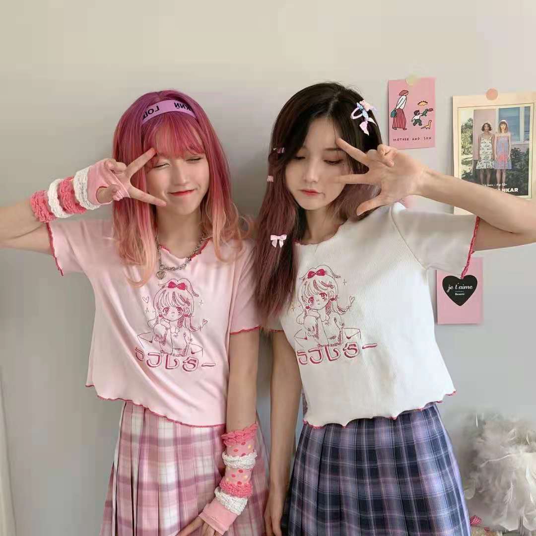 闺蜜装夏季jk搭配t恤两件套女可爱小仙女花边上衣学生软妹套装裙