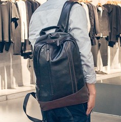 休闲双肩包男时尚潮流男士背包韩版书包旅行男包PU电脑包包软皮质