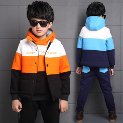 儿童装男童冬装套装2016新款男孩中大童韩版时尚棉衣服三件套装潮