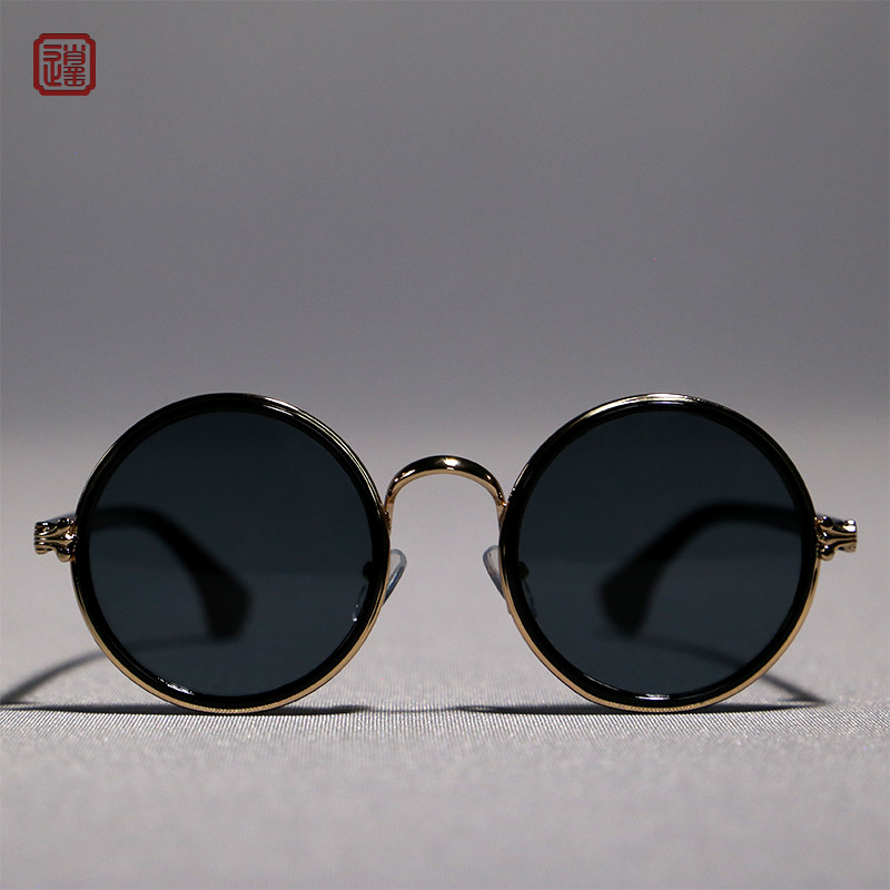 复古民国风圆墨镜拍摄表演经典男女黑色圆框眼镜平光圆形太阳镜