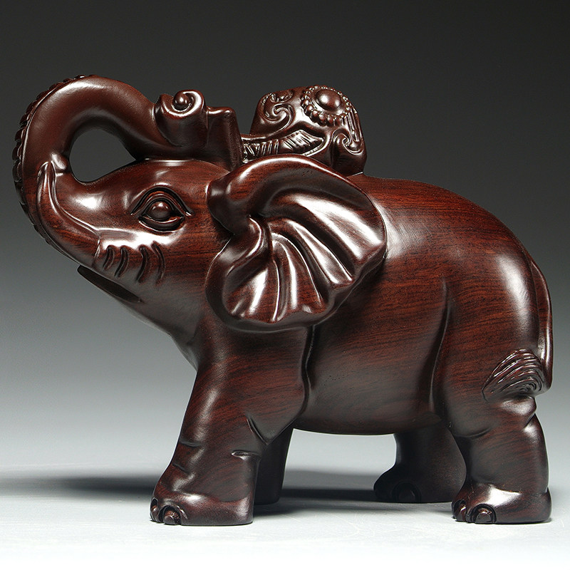 黑檀木雕大象摆件一对家居玄关客厅店铺木象装饰工艺品开业送礼