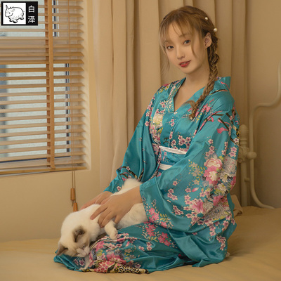 白泽复古长和服翠绿色二次元女装动漫展cosplay复古制衣服_双氙车灯改