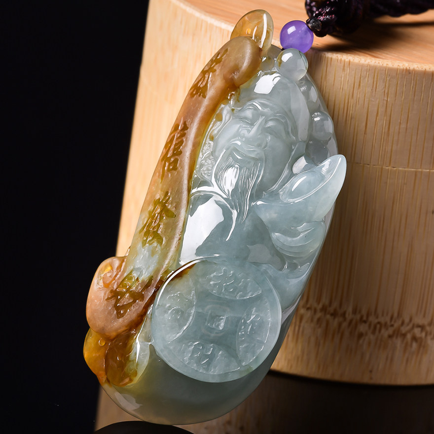 【源头好货-四会】天然a货翡翠财神爷吊坠46.83克(连绳重)