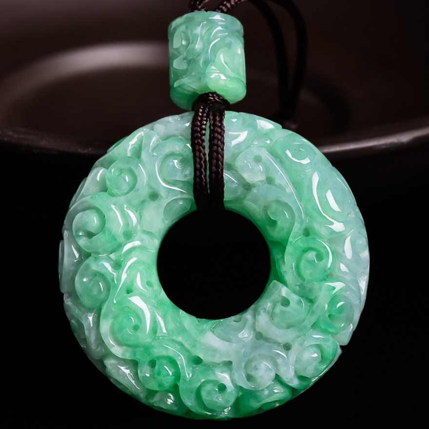 【源头好货-四会】天然a货翡翠雕花平安扣吊坠17.61克(连绳重)