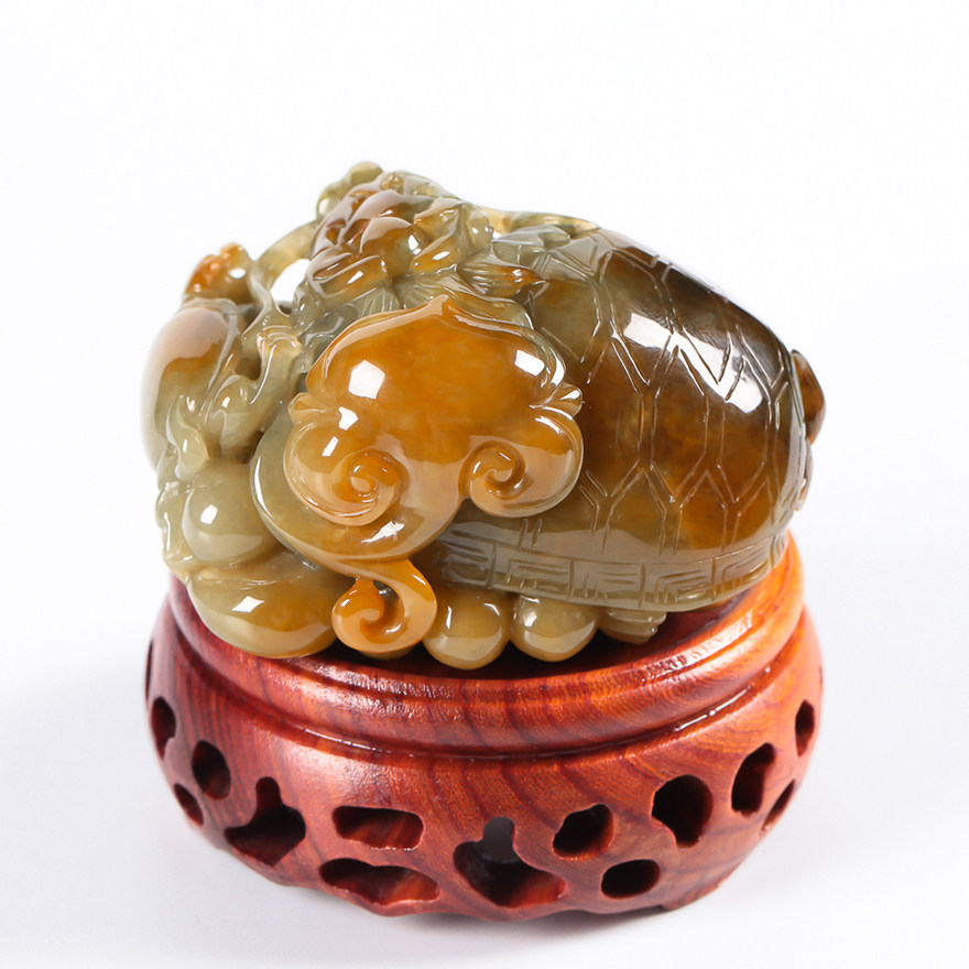 【源头好货-四会】天然双彩a货翡翠荣归故里玄武小摆件173.55克