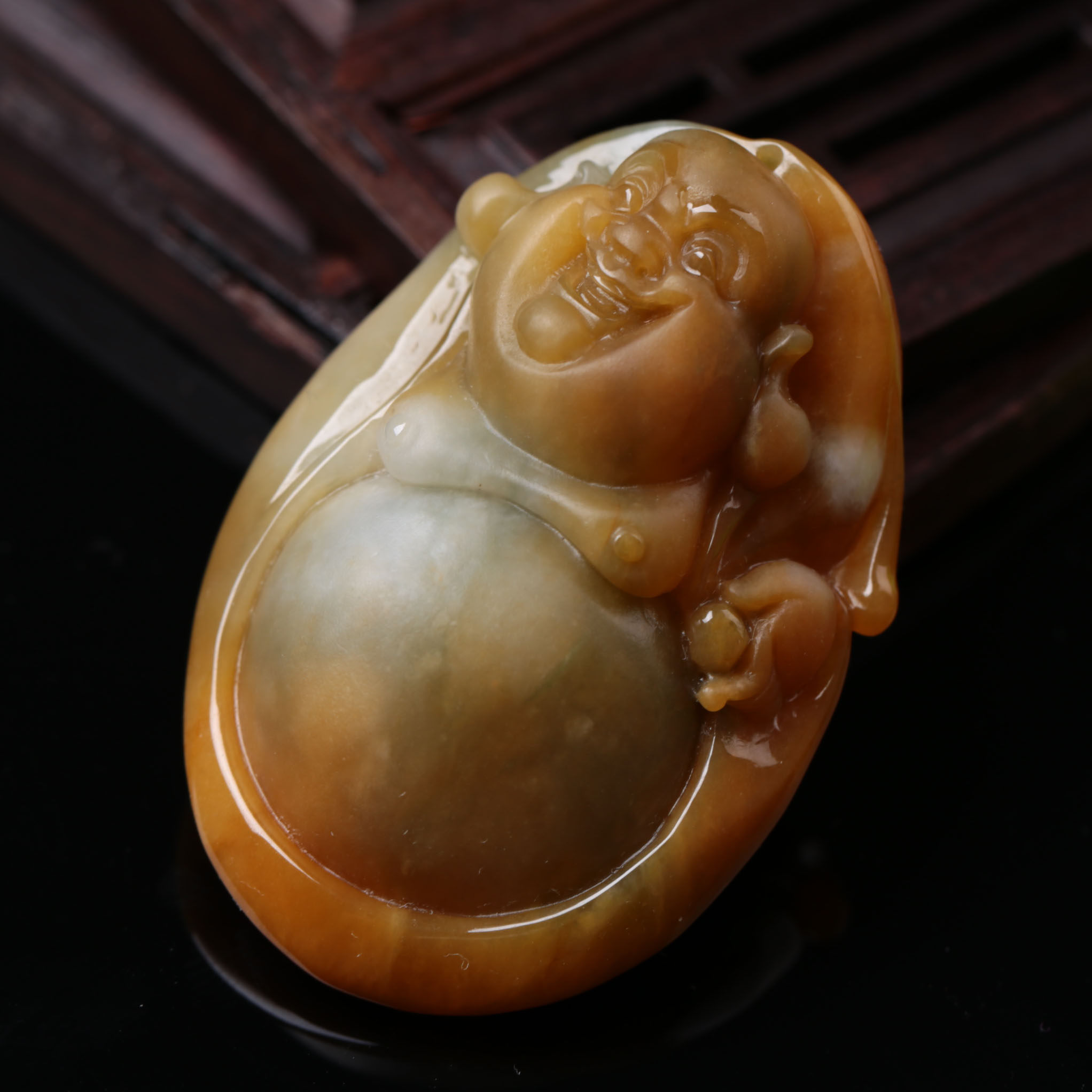 【源头好货-四会】天然a货翡翠黄翡佛公吊坠30.25克