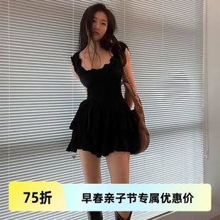 夏天背心连衣裙女公主感斜肩裙纯欲风辣妹性感束腰短款a字裙子女