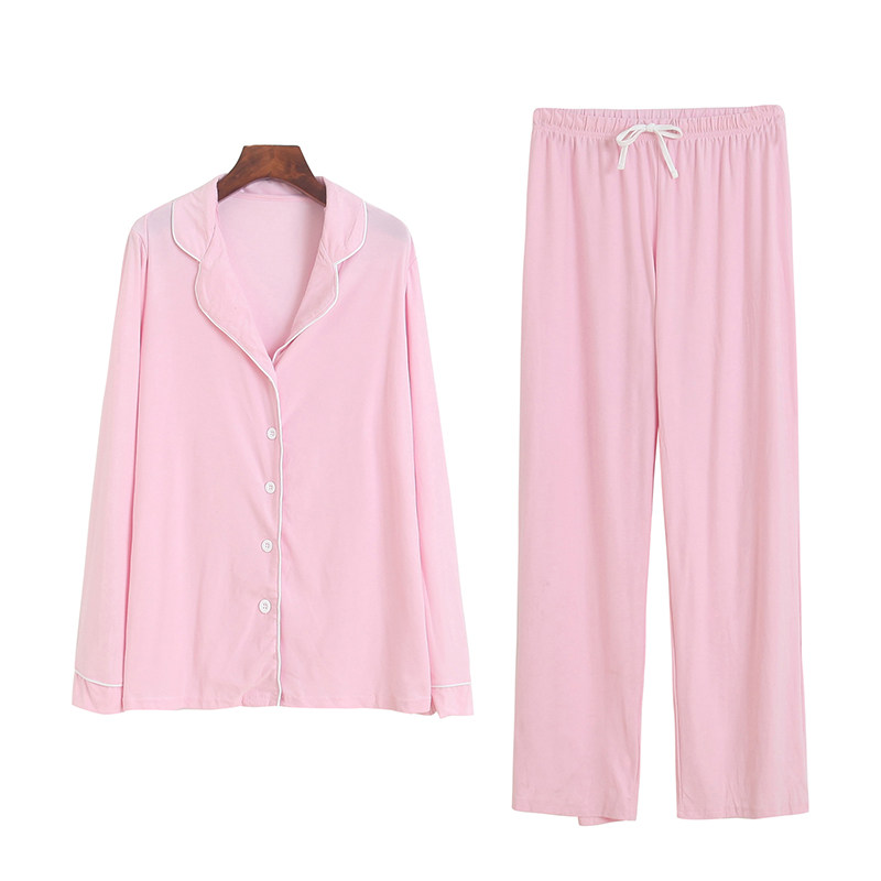 外贸春秋款宽松舒适大码家居服长袖长裤睡衣睡裤两件套单卖空调服