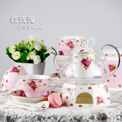 韩式高档骨瓷陶瓷水果茶壶蜡烛加热花茶茶具套装英式下午茶茶具