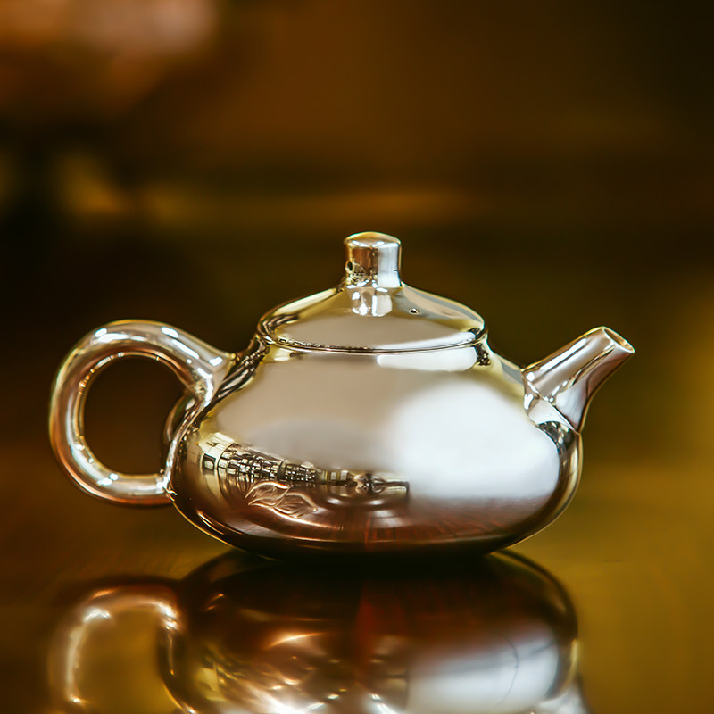 【蜻蜓戏莲】国家级大师潘德月监制 999纯银急须 纯