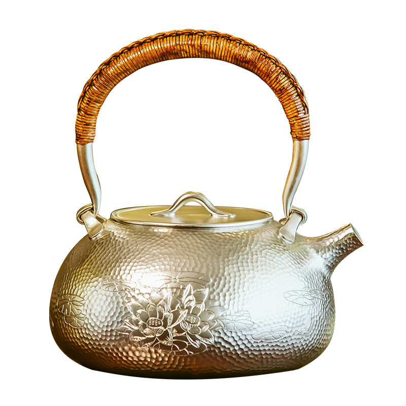 【荷香鱼欢】国家级大师潘德月监制 999纯手工银壶 银茶壶茶具