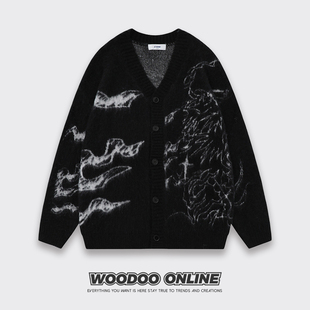 除却巫山 WOODOO 设计师品牌 慵懒风创意开衫V领 男女针织衫毛衣