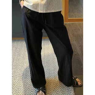 黑色窄版棉麻混纺直筒裤2023今年流行女士小众设计感减龄百搭裤子