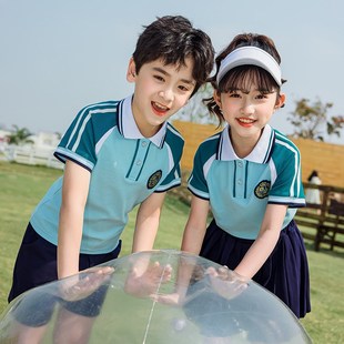 校服套装中小学生蓝色夏季儿童短袖学院风班服幼儿园园服夏装新款