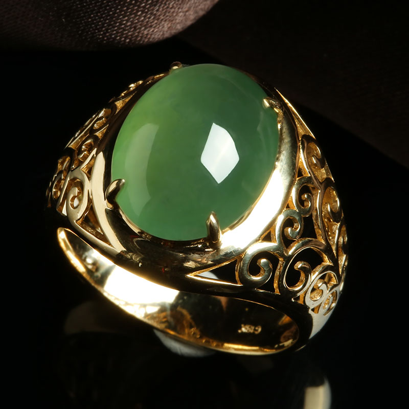 【实物已检】18k黄金老坑冰种翡翠男戒7.64g
