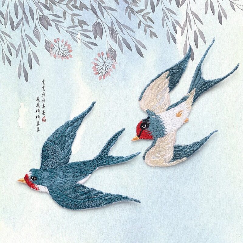 一折布贴刺绣中国风_中国风刺绣燕子布贴衣服背包修补贴破洞diy装饰
