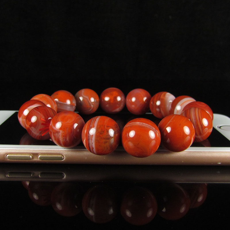 64.30克 九口柿子红缠丝料南红玛瑙 圆珠手链