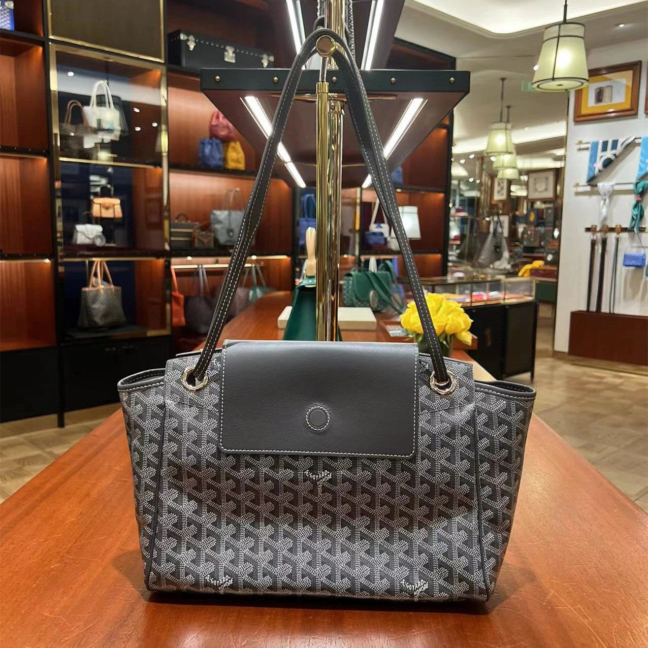 goyard/戈雅女包 新款rouette老花托特通勤包 牛皮翻盖单肩手提包