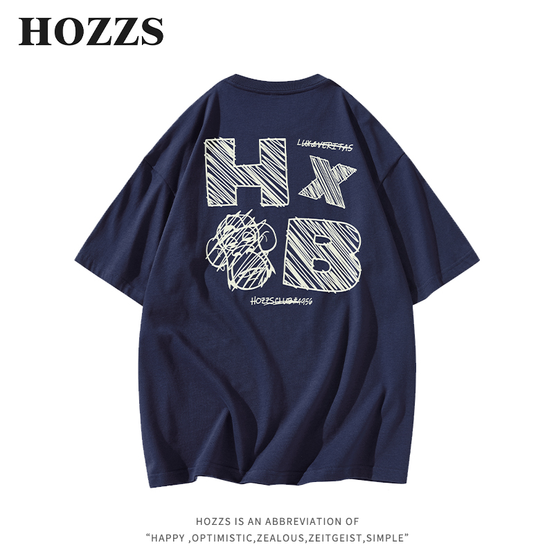 HOZZS/汉哲思趣味字母Logo涂鸦印花宽松休闲短袖T恤 男女同款