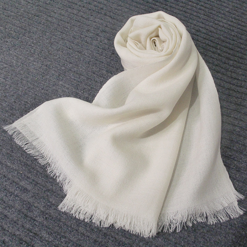 秋冬春季60支平纹本白纯羊毛围巾披肩植物草木染扎染专用长款围巾