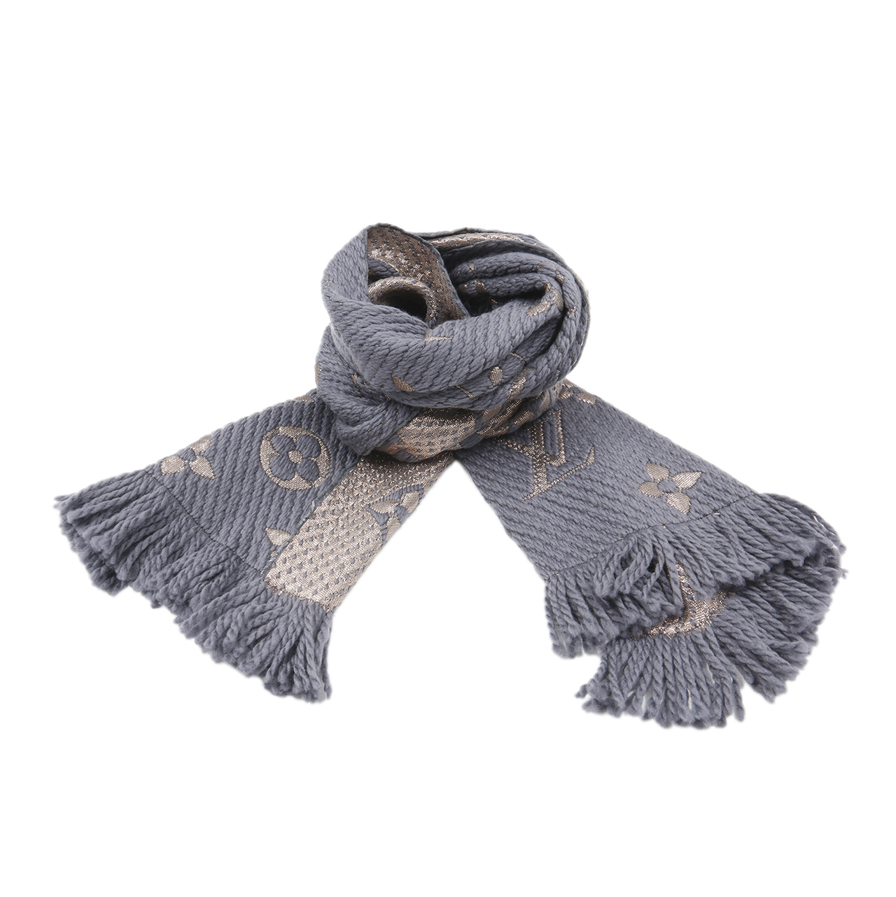 [9.9新]路易威登lv女士围巾灰色银色金属纱线绘制大花图案