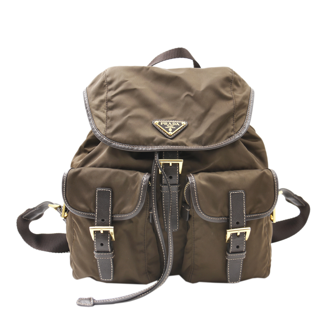 [9.0新]普拉达prada女士双肩包降落伞尼龙背包棕色
