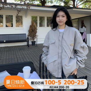 【限时价】橘子树在哪儿美式街头飞行服外套女春秋不规则工装夹克