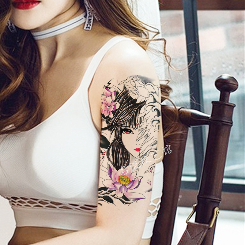 艺妓纹身贴 般若樱花_纹身贴防水男女持久花臂韩国性感艺妓遮疤大腿部