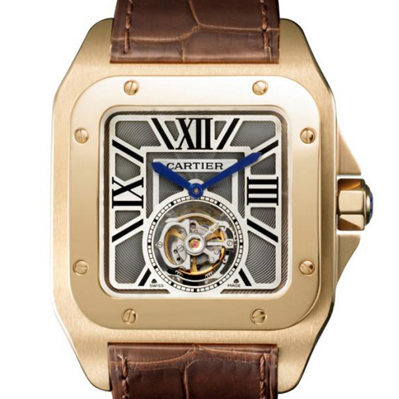 [9.8新]参考公价820000卡地亚手动机械男表陀飞轮玫瑰金