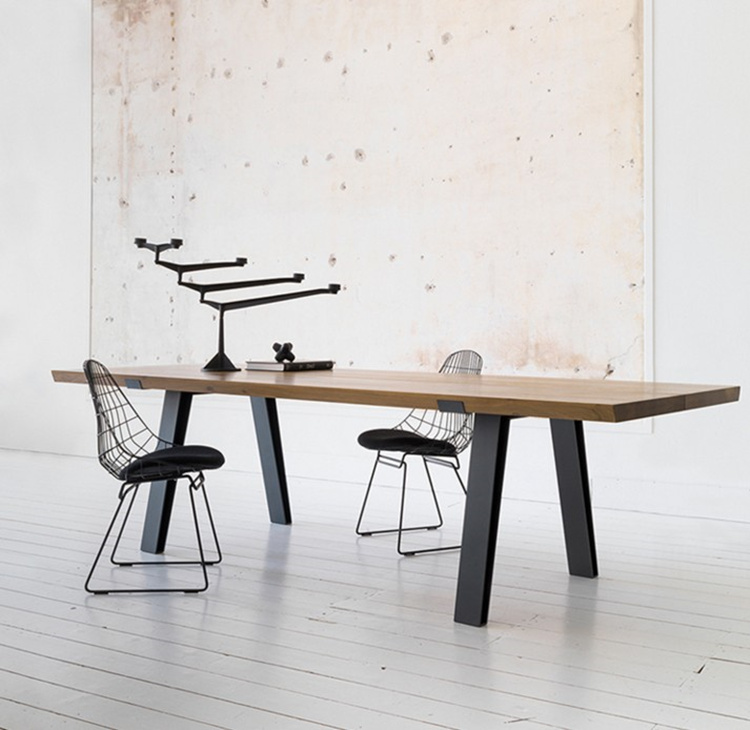 铁艺家用原木美式工作台实木小户型餐桌椅组合复古餐厅长餐桌家具