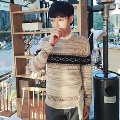 2016秋冬季圆领套头针织衫潮 男生新款韩版毛衣 青少年羊毛衫外套