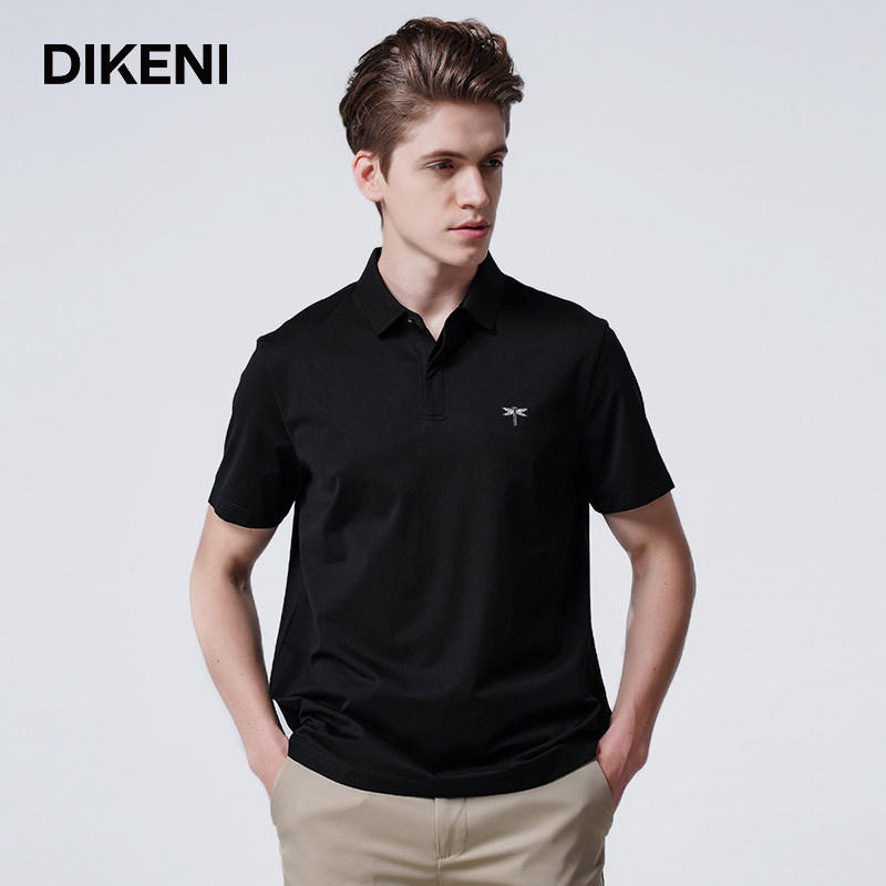 迪柯尼dikeni 夏男舒适翻领蜻蜓图案棉氨微弹商务休闲短袖polo衫