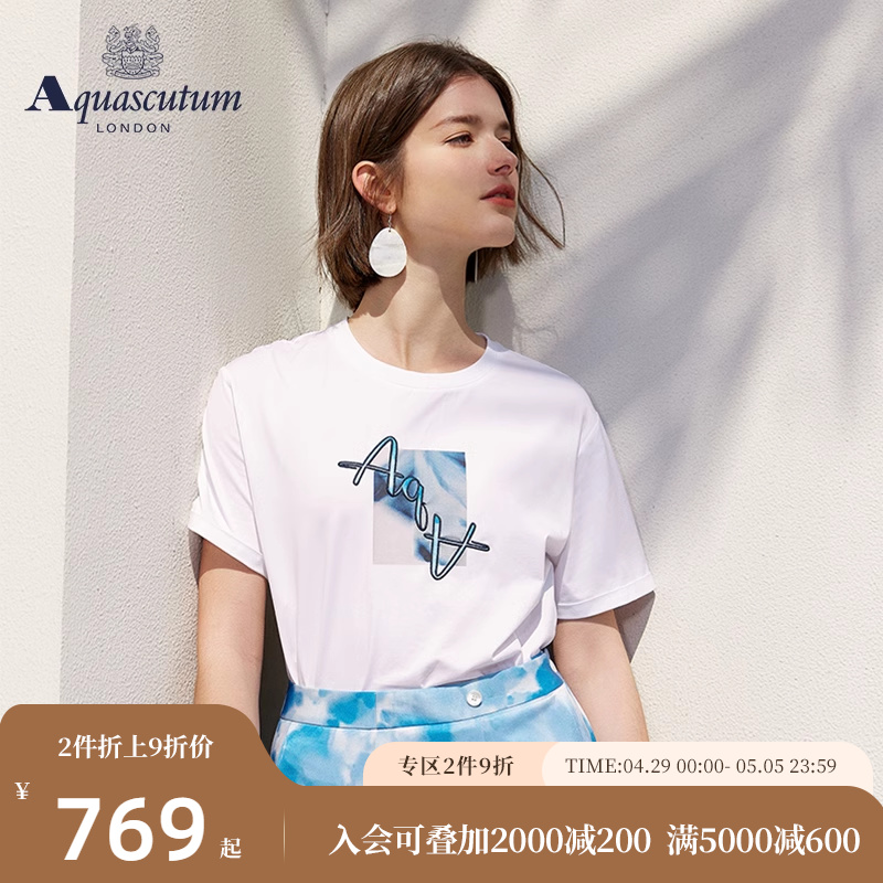 Aquascutum/雅格狮丹夏季新款女士t恤短袖圆领修身休闲Q4770EL051