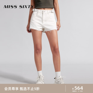 Miss Sixty2024夏季新款牛仔短裤女复古辣妹风镂空性感白色休闲风