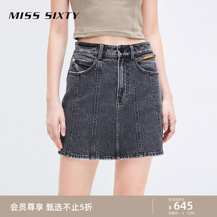 Miss Sixty牛仔半裙女高腰显瘦包臀裙短裙复古黑灰色小个子