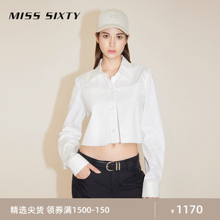 Miss Sixty2024春季新款衬衫女长袖polo领设计感白色短款休闲百搭