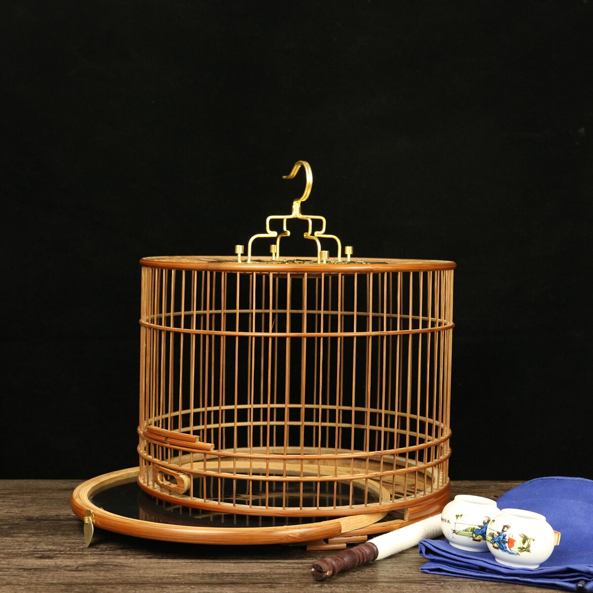 绣眼贝子黄豆靛颏玉鸟金青紫竹鸟笼抛光圆笼抽屉活底鸟笼竹