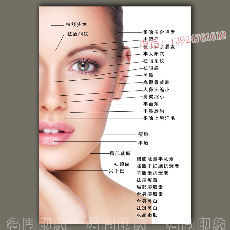 无框画单幅_面部整形袪眼袋无框画美容院壁画除皱瘦脸挂图墙贴单幅多