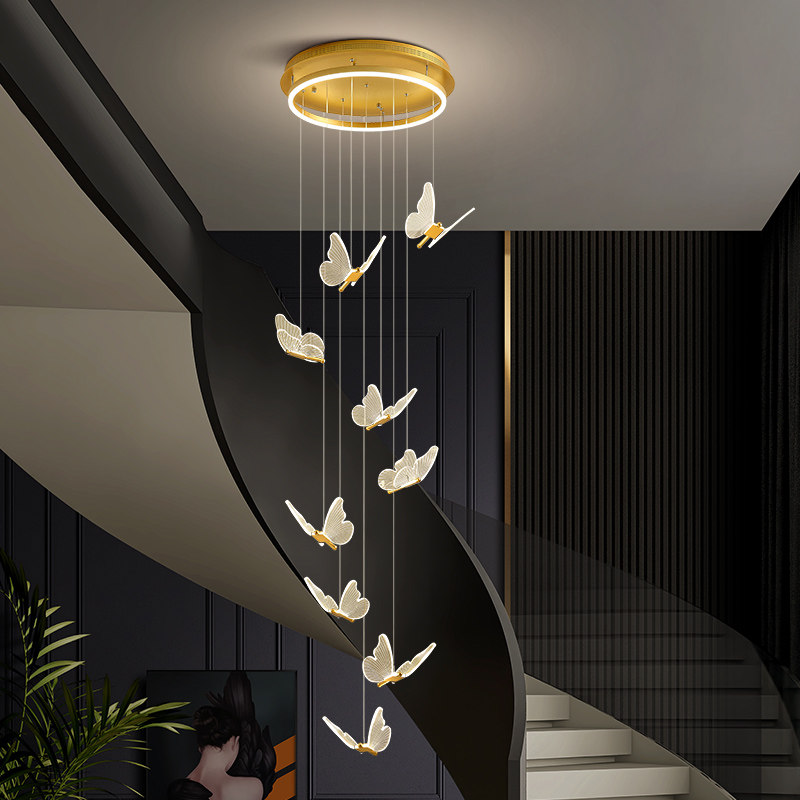 复式楼大吊灯轻奢loft客厅灯创意个性网红蝴蝶艺术楼梯吊灯餐厅灯